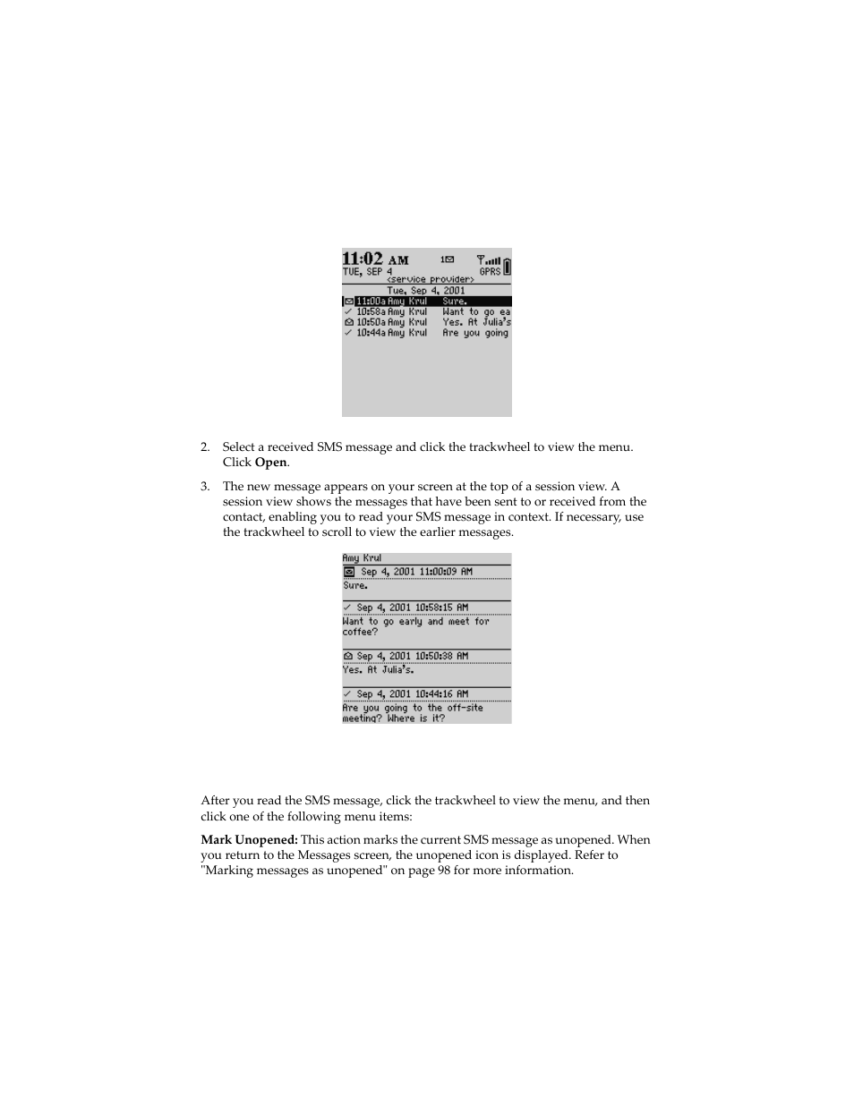 Received sms messages options | Blackberry 6210 User Manual | Page 82 / 311