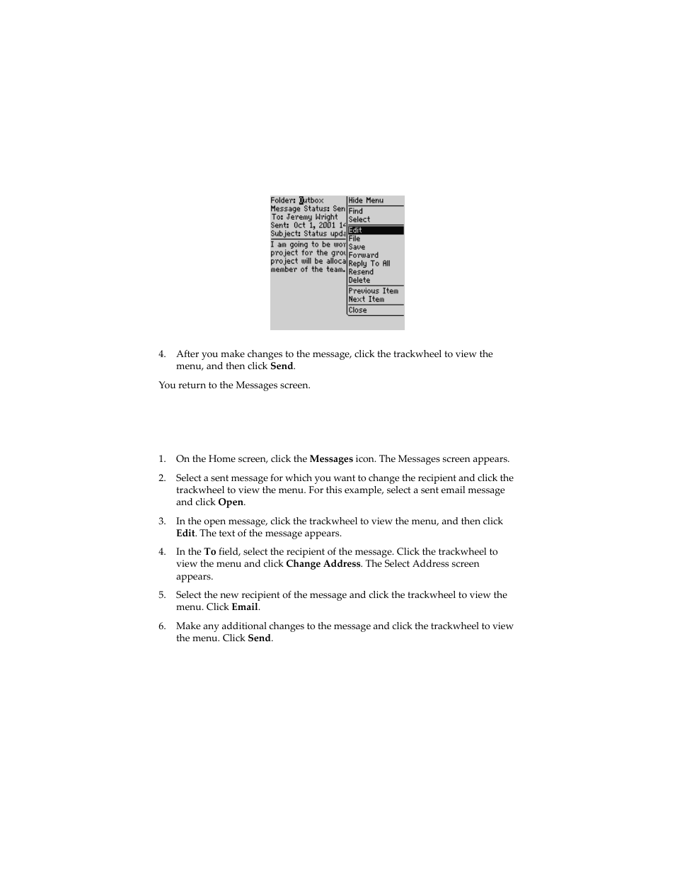 To change the recipient of an email or pin message | Blackberry 6210 User Manual | Page 95 / 311