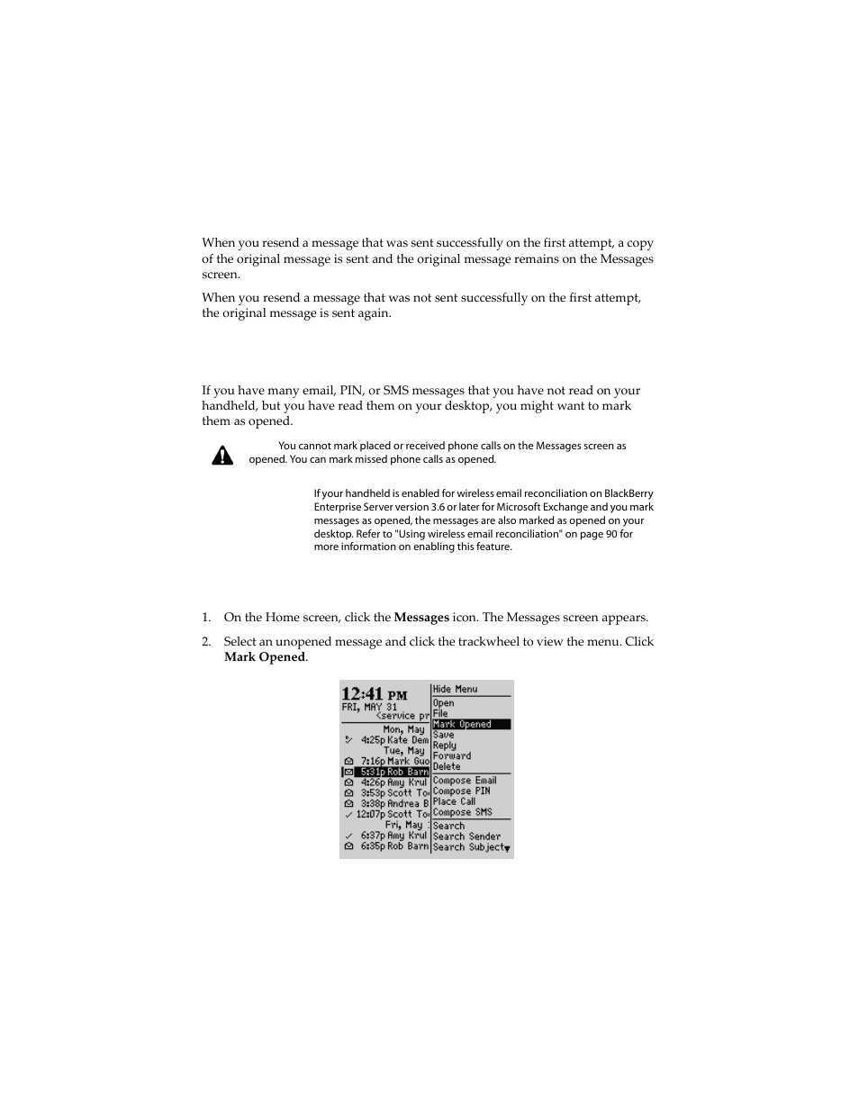 Marking messages as opened, To mark a message as opened | Blackberry 6210 User Manual | Page 97 / 311