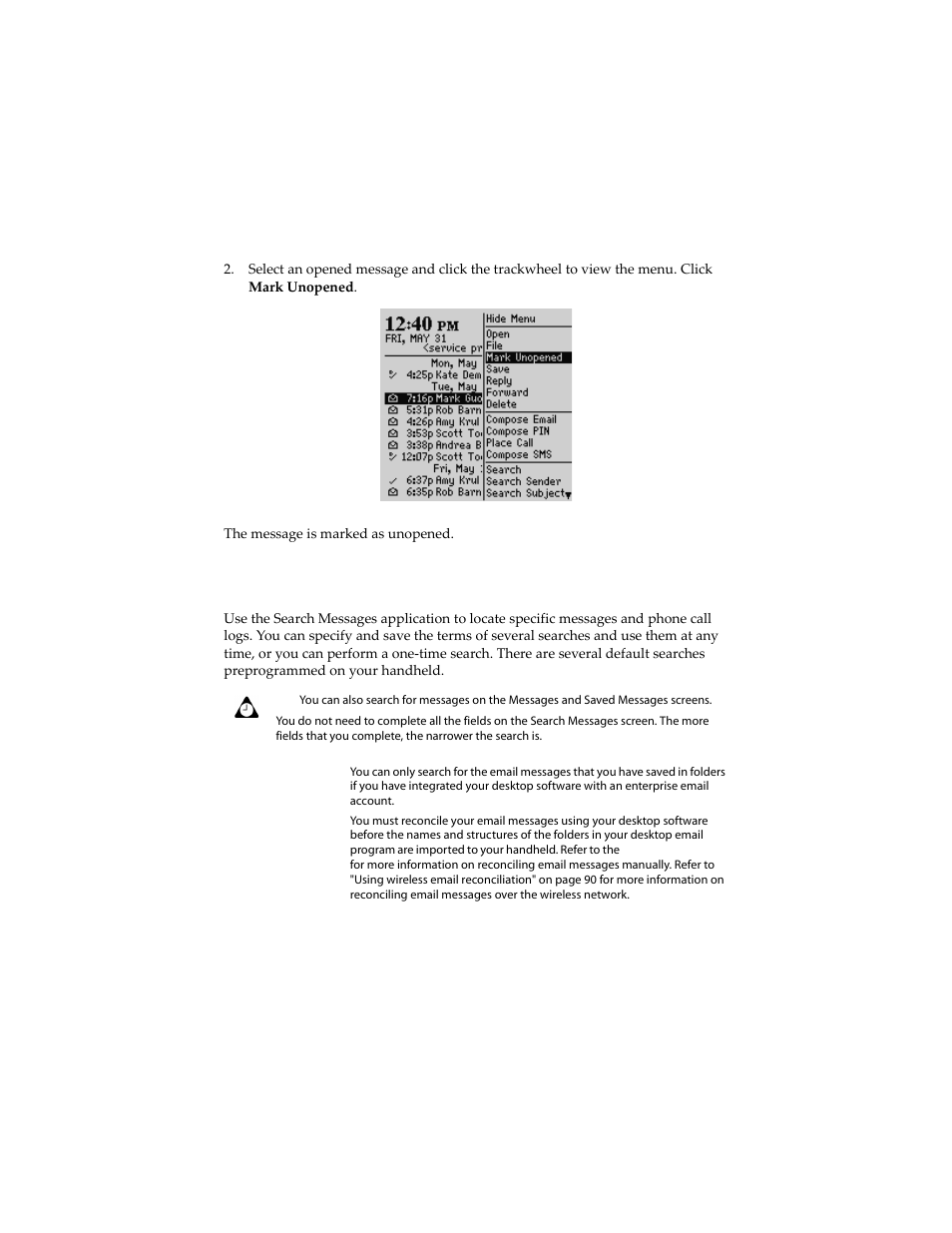Searching messages and phone call logs | Blackberry 6210 User Manual | Page 99 / 311