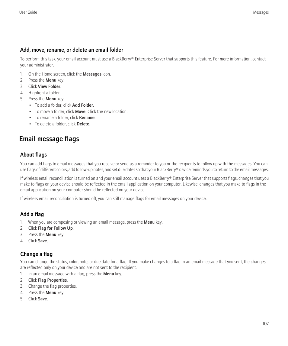 Email message flags | Blackberry CURVE 8980 User Manual | Page 109 / 443