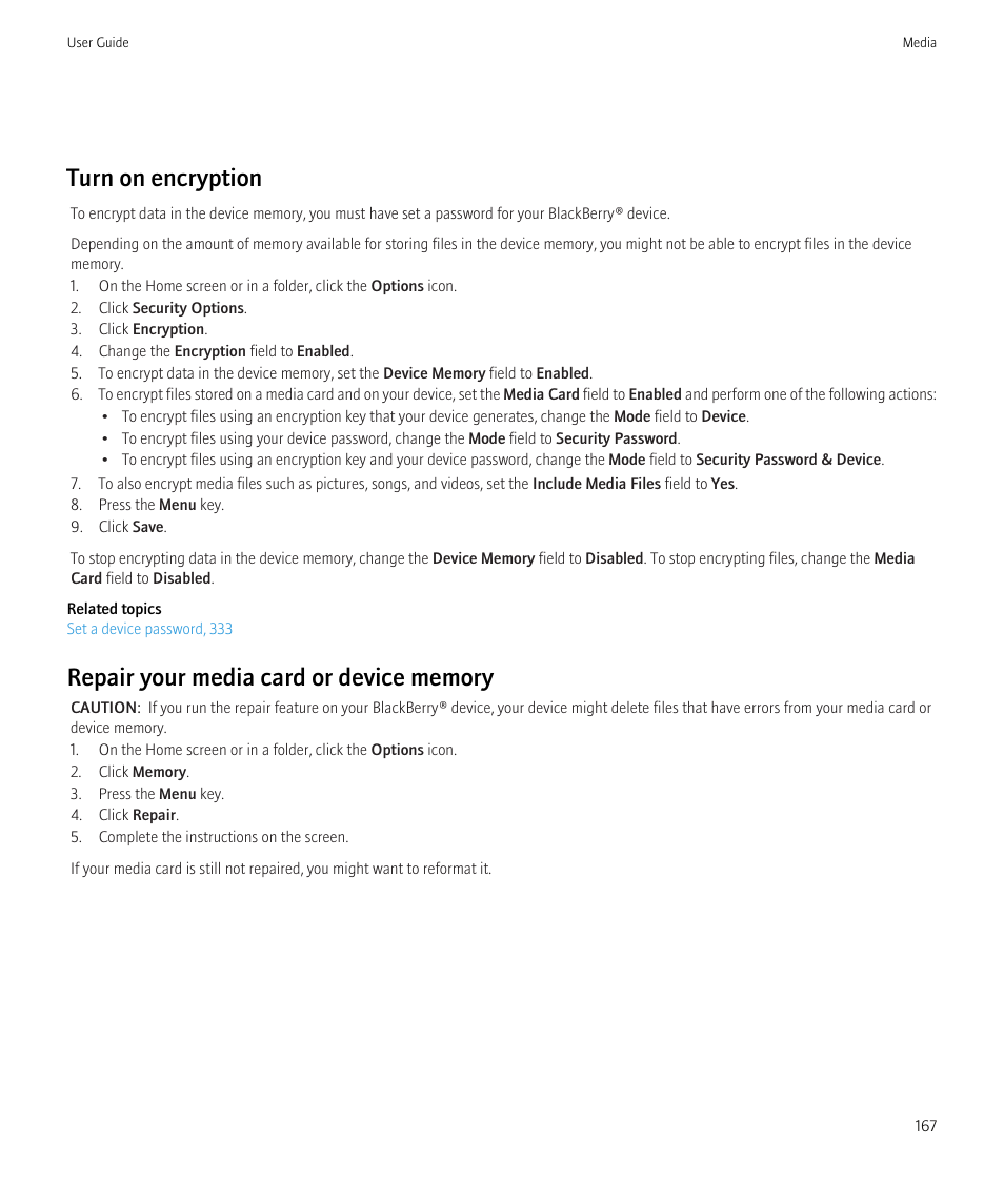 Turn on encryption | Blackberry CURVE 8980 User Manual | Page 169 / 443