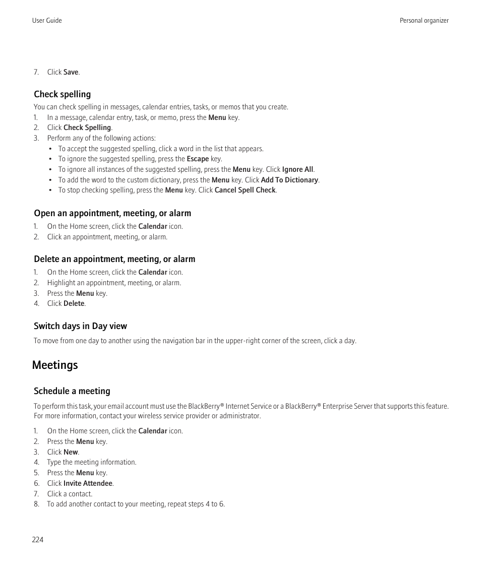 Meetings | Blackberry CURVE 8980 User Manual | Page 226 / 443