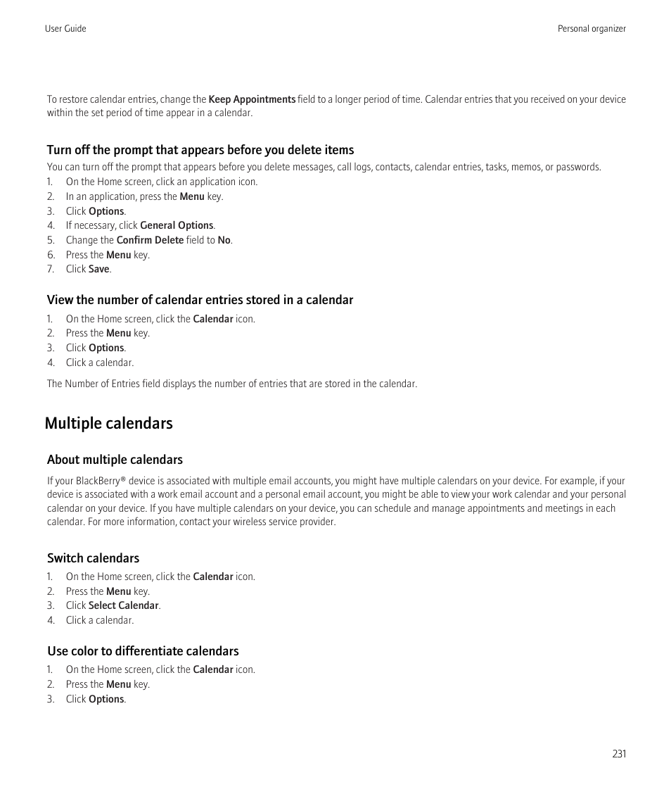 Multiple calendars | Blackberry CURVE 8980 User Manual | Page 233 / 443