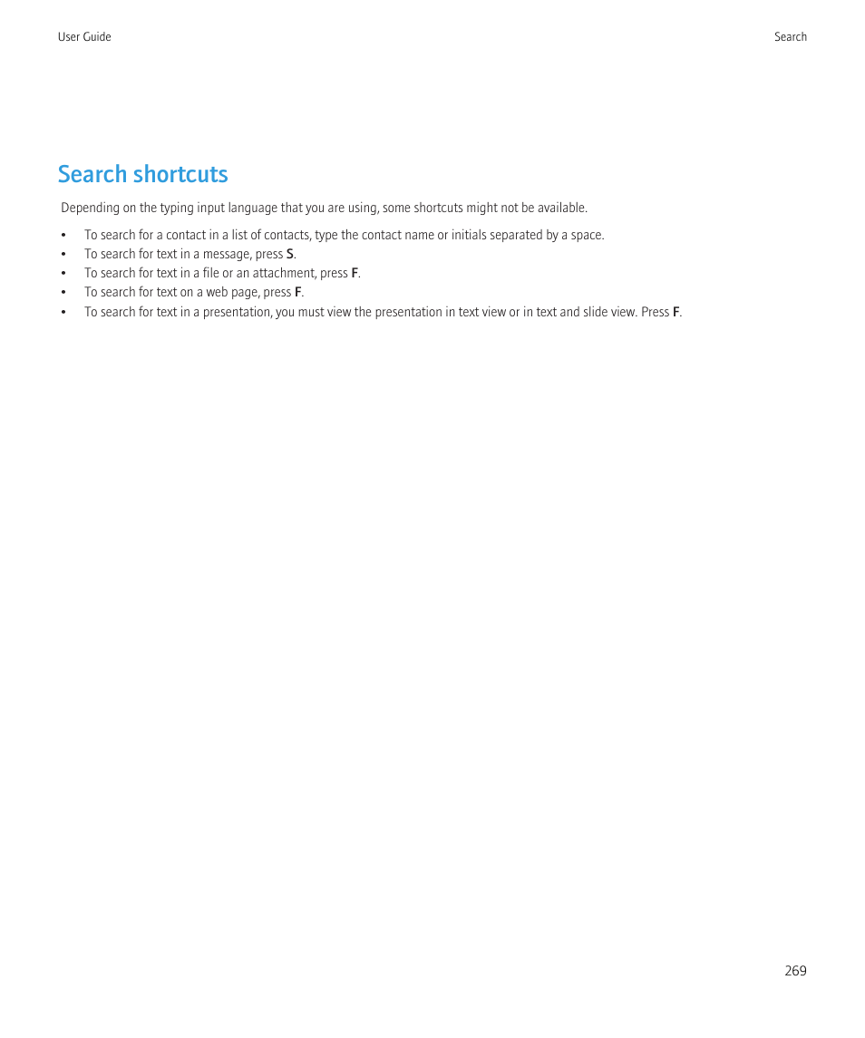 Search shortcuts | Blackberry CURVE 8980 User Manual | Page 271 / 443