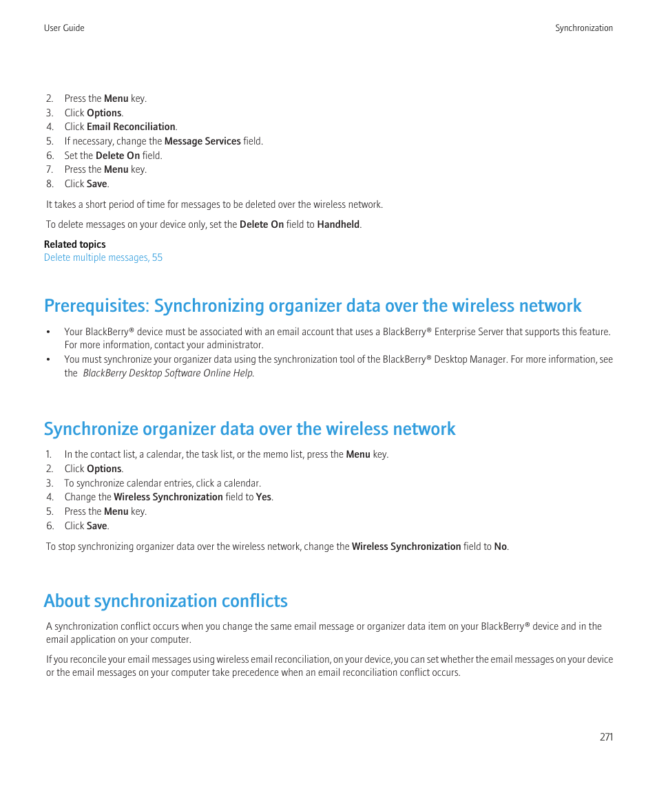 About synchronization conflicts | Blackberry CURVE 8980 User Manual | Page 273 / 443