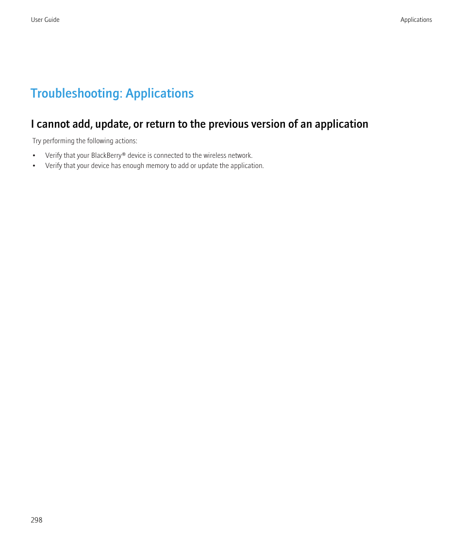 Troubleshooting: applications | Blackberry CURVE 8980 User Manual | Page 300 / 443