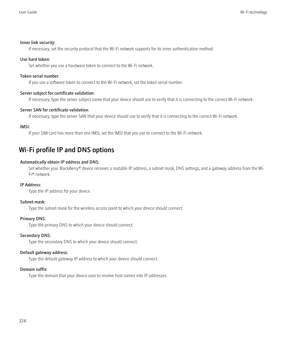 Wi-fi profile ip and dns options | Blackberry CURVE 8980 User Manual | Page 326 / 443