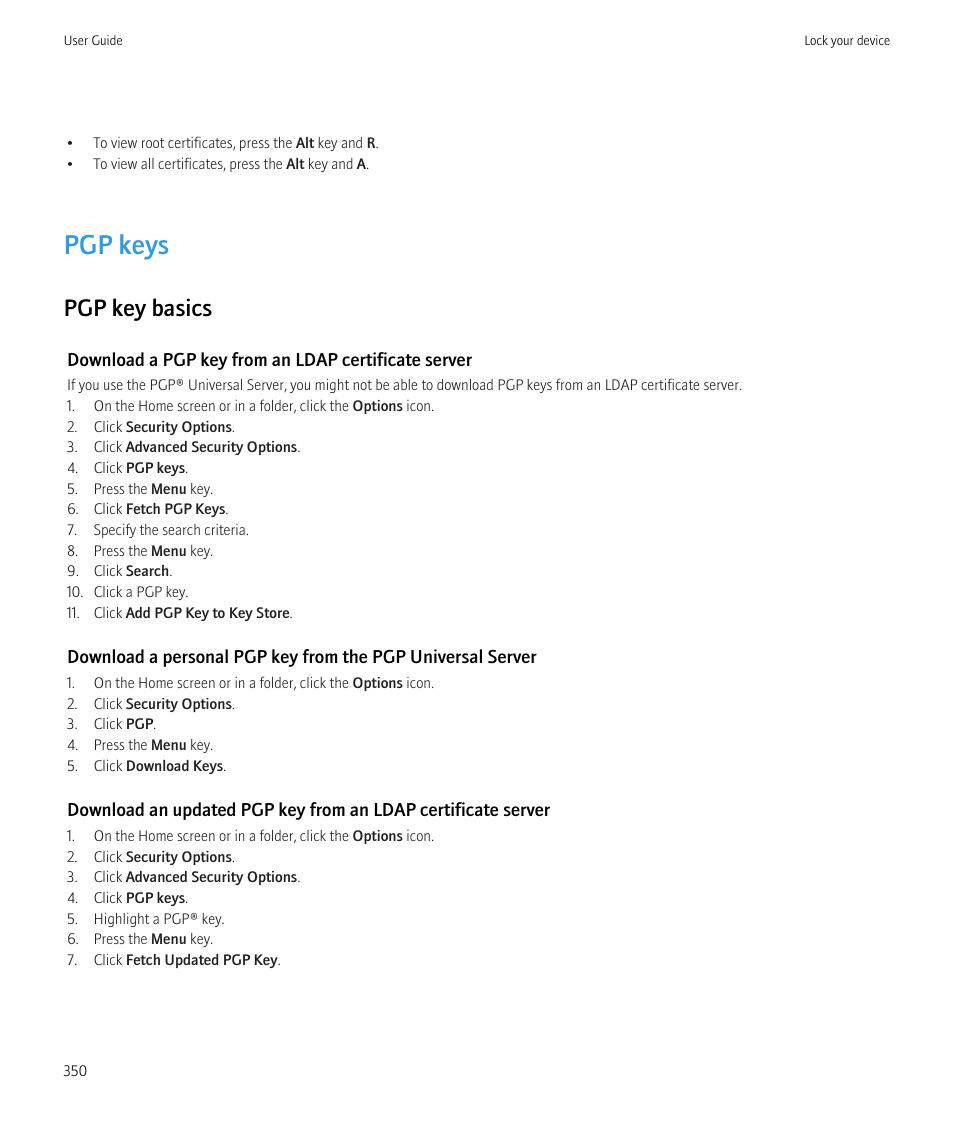 Pgp keys, Pgp key basics | Blackberry CURVE 8980 User Manual | Page 352 / 443