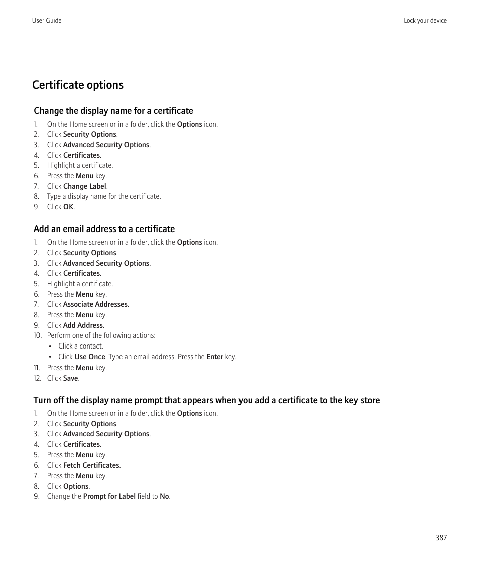 Certificate options | Blackberry CURVE 8980 User Manual | Page 389 / 443