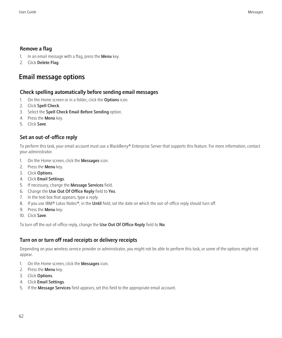 Email message options | Blackberry CURVE 8980 User Manual | Page 64 / 443