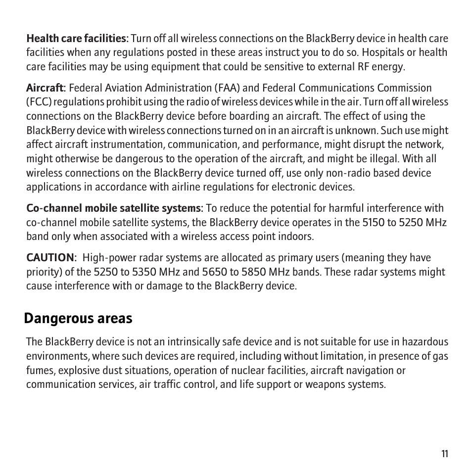 Dangerous areas | Blackberry Bold 9000 User Manual | Page 13 / 36