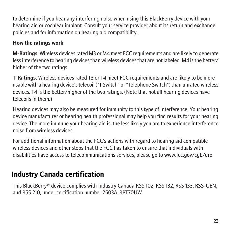 Industry canada certification | Blackberry Bold 9000 User Manual | Page 25 / 36