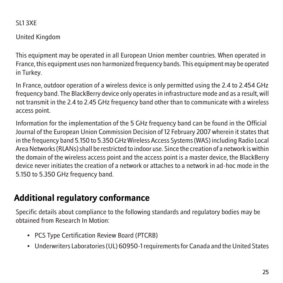 Additional regulatory conformance | Blackberry Bold 9000 User Manual | Page 27 / 36