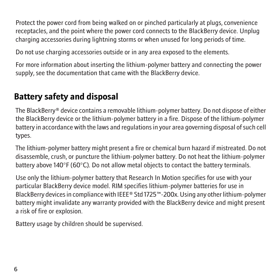 Battery safety and disposal | Blackberry Bold 9000 User Manual | Page 8 / 36