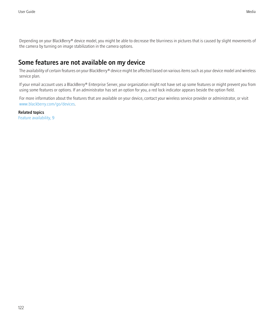 Some features are not available on my device | Blackberry CURVE 8350I User Manual | Page 124 / 318