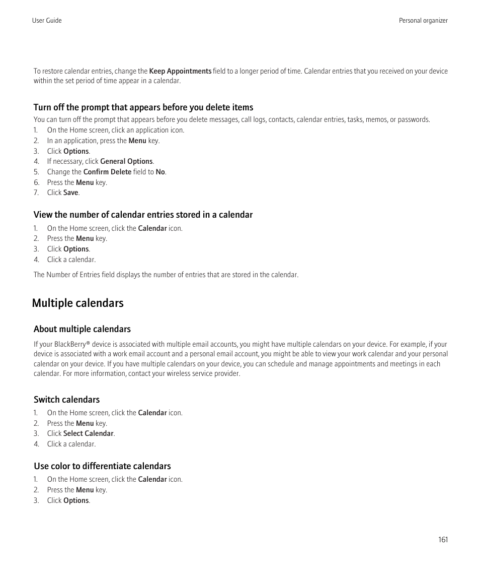 Multiple calendars | Blackberry CURVE 8350I User Manual | Page 163 / 318