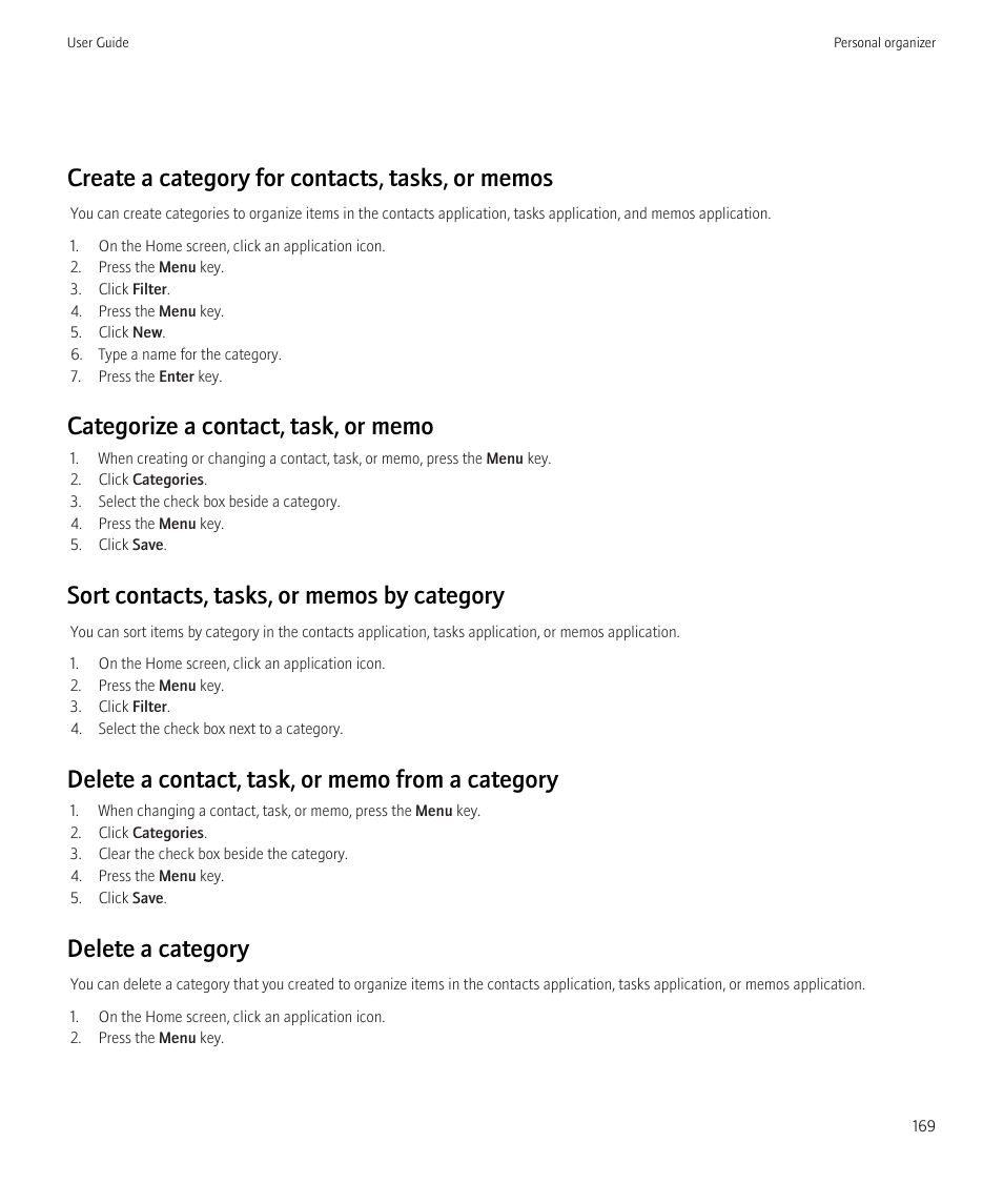 Delete a category | Blackberry CURVE 8350I User Manual | Page 171 / 318