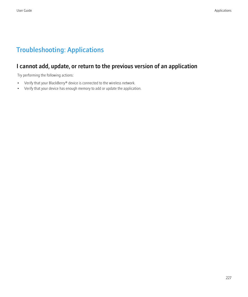 Troubleshooting: applications | Blackberry CURVE 8350I User Manual | Page 229 / 318