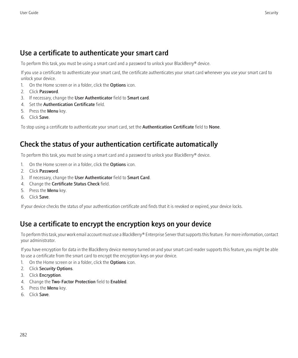 Use a certificate to authenticate your smart card | Blackberry CURVE 8350I User Manual | Page 284 / 318