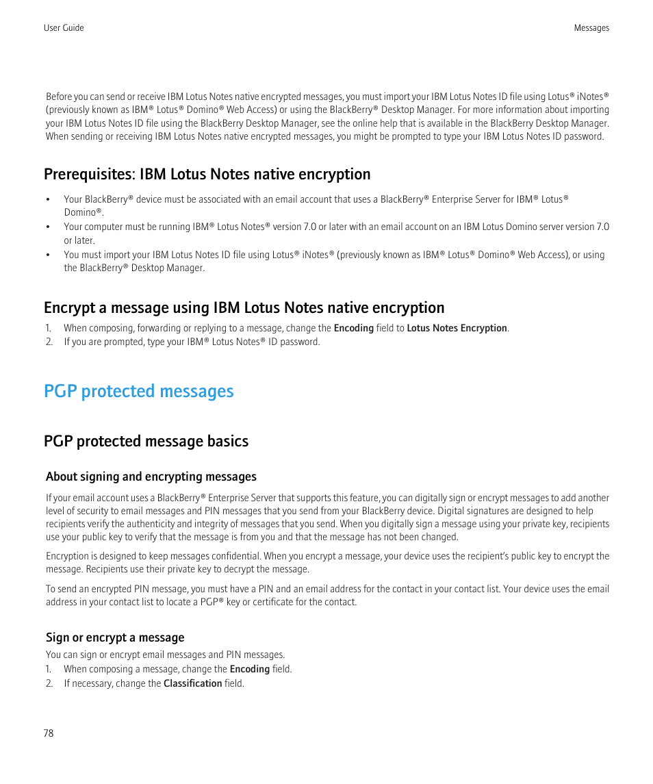 Pgp protected messages, Pgp protected message basics | Blackberry CURVE 8350I User Manual | Page 80 / 318