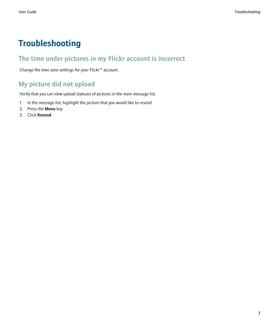 Troubleshooting, My picture did not upload | Blackberry Smartphones User Manual | Page 9 / 12