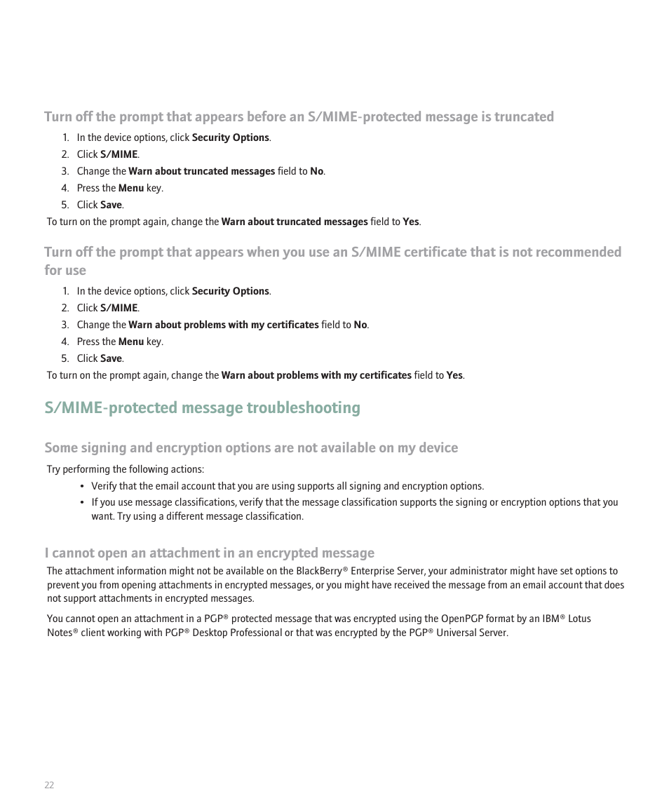 S/mime-protected message troubleshooting | Blackberry Pearl 8100 Series User Manual | Page 24 / 25