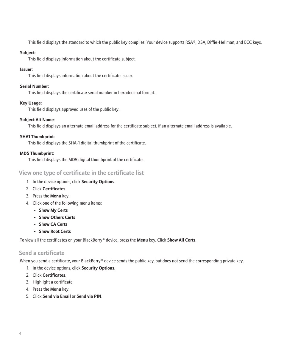 Send a certificate | Blackberry Pearl 8100 Series User Manual | Page 6 / 25