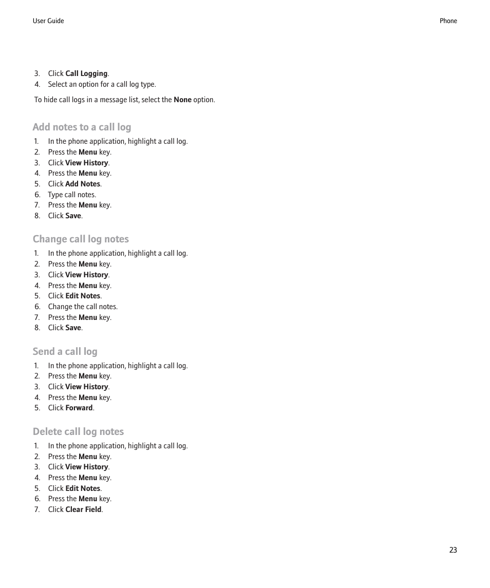 Send a call log | Blackberry Pearl 8220 User Manual | Page 25 / 277