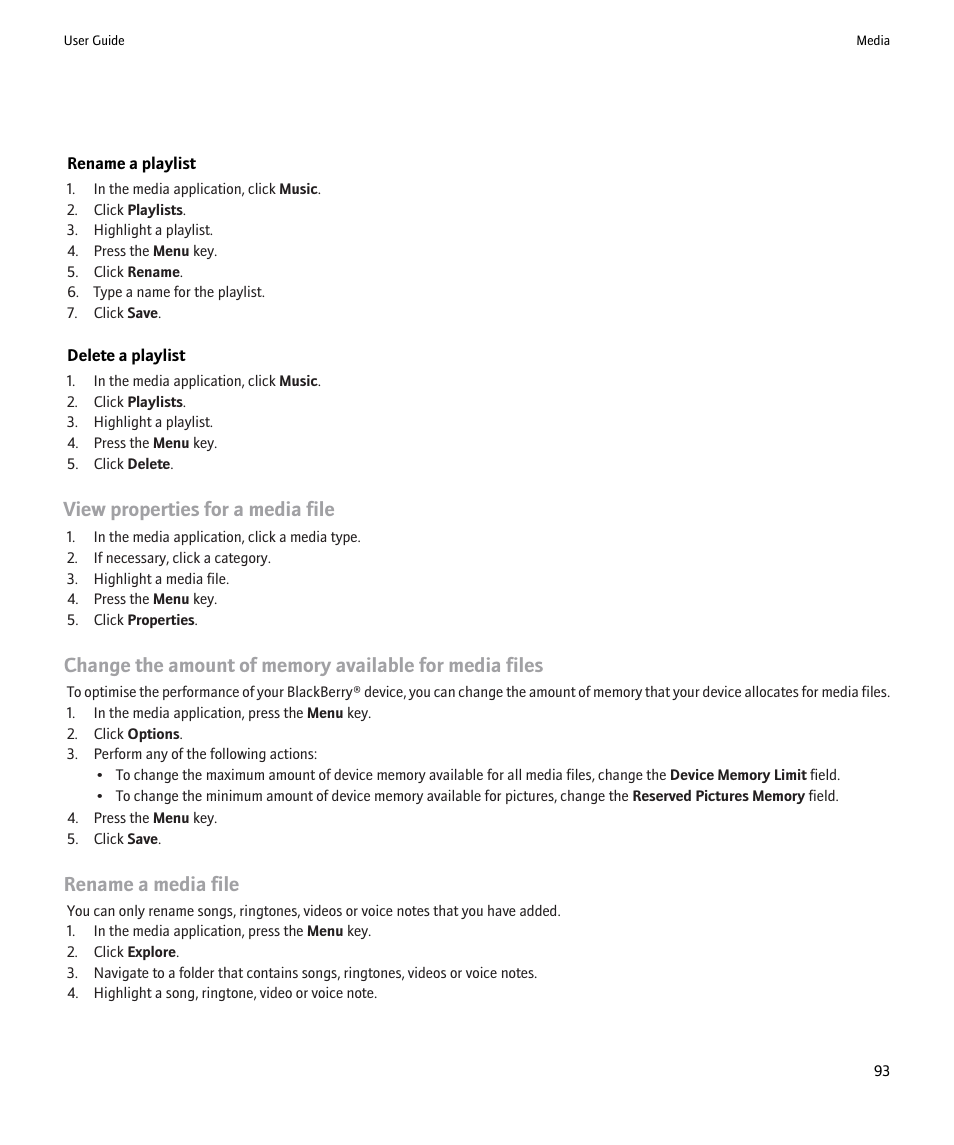 View properties for a media file, Rename a media file | Blackberry Pearl 8220 User Manual | Page 95 / 277