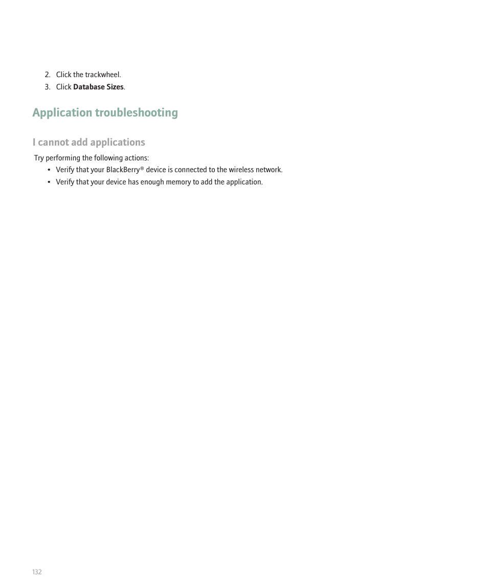 Application troubleshooting, I cannot add applications | Blackberry 8707 User Manual | Page 134 / 323