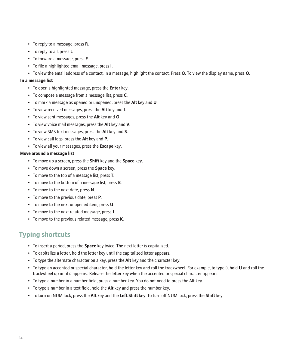 Typing shortcuts | Blackberry 8707 User Manual | Page 14 / 323
