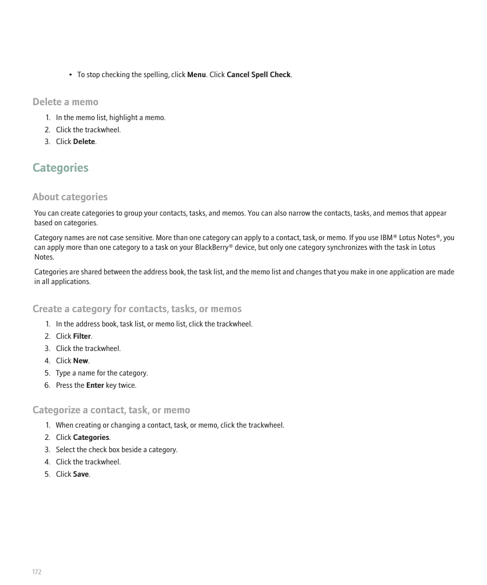 Categories, About categories | Blackberry 8707 User Manual | Page 174 / 323