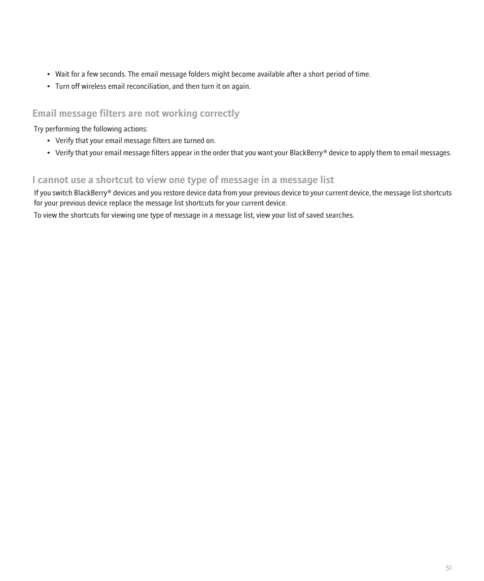 Email message filters are not working correctly | Blackberry 8707 User Manual | Page 53 / 323