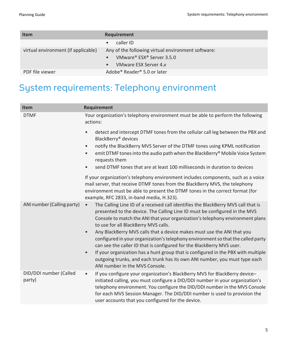 System requirements: telephony environment | Blackberry SWD-1000192-0414013325-001 User Manual | Page 7 / 23