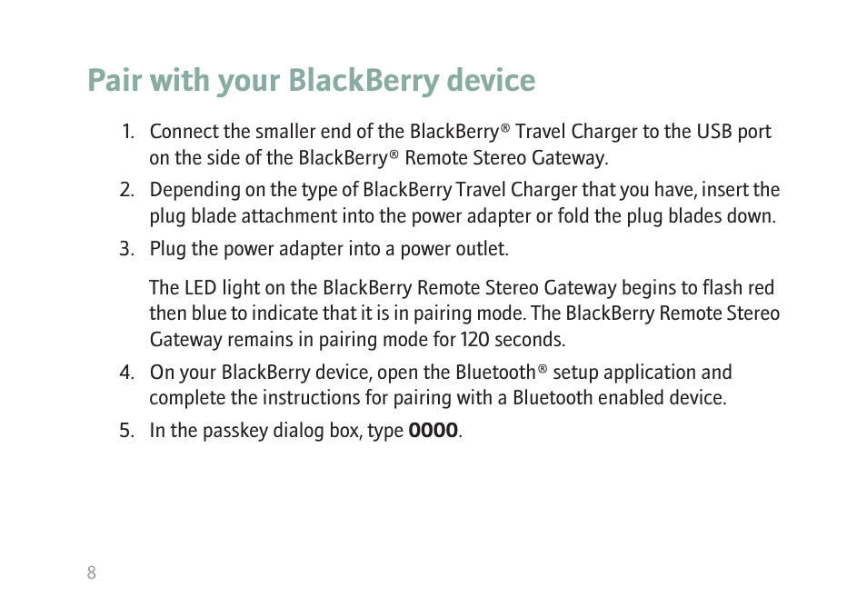 Pair with your blackberry device | Blackberry MAT-17698-001 User Manual | Page 10 / 30