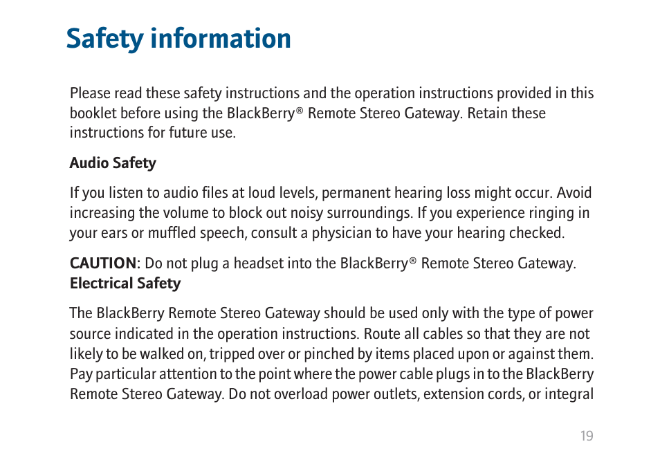 Safety information | Blackberry MAT-17698-001 User Manual | Page 21 / 30