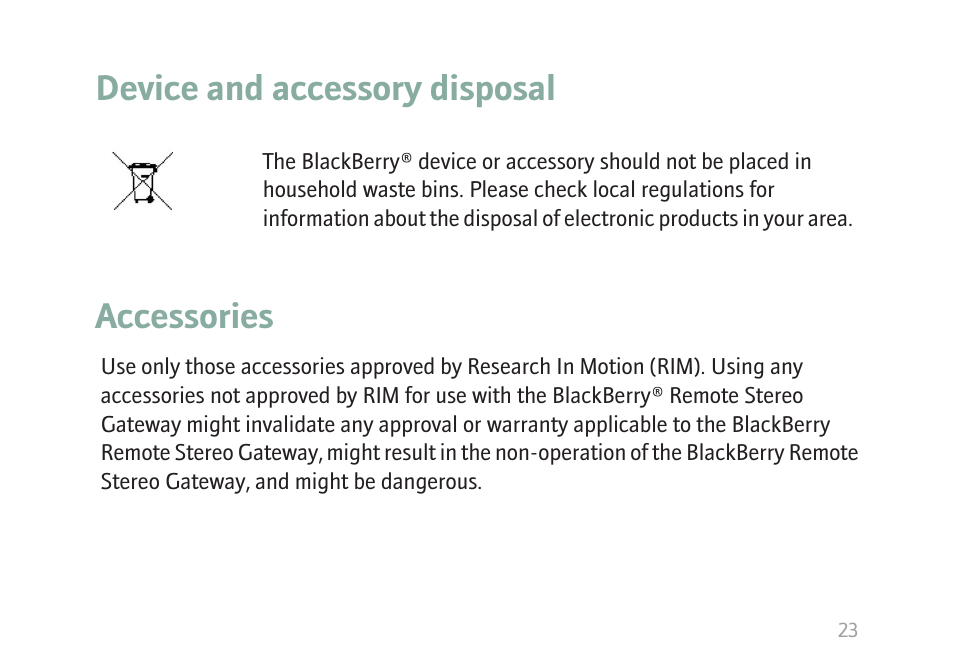 Device and accessory disposal, Accessories | Blackberry MAT-17698-001 User Manual | Page 25 / 30