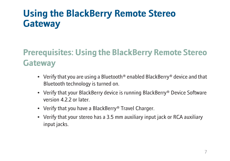 Using the blackberry remote stereo gateway | Blackberry MAT-17698-001 User Manual | Page 9 / 30
