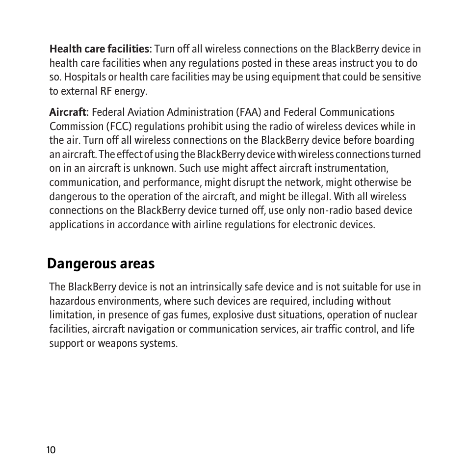 Dangerous areas | Blackberry 8800 User Manual | Page 12 / 32