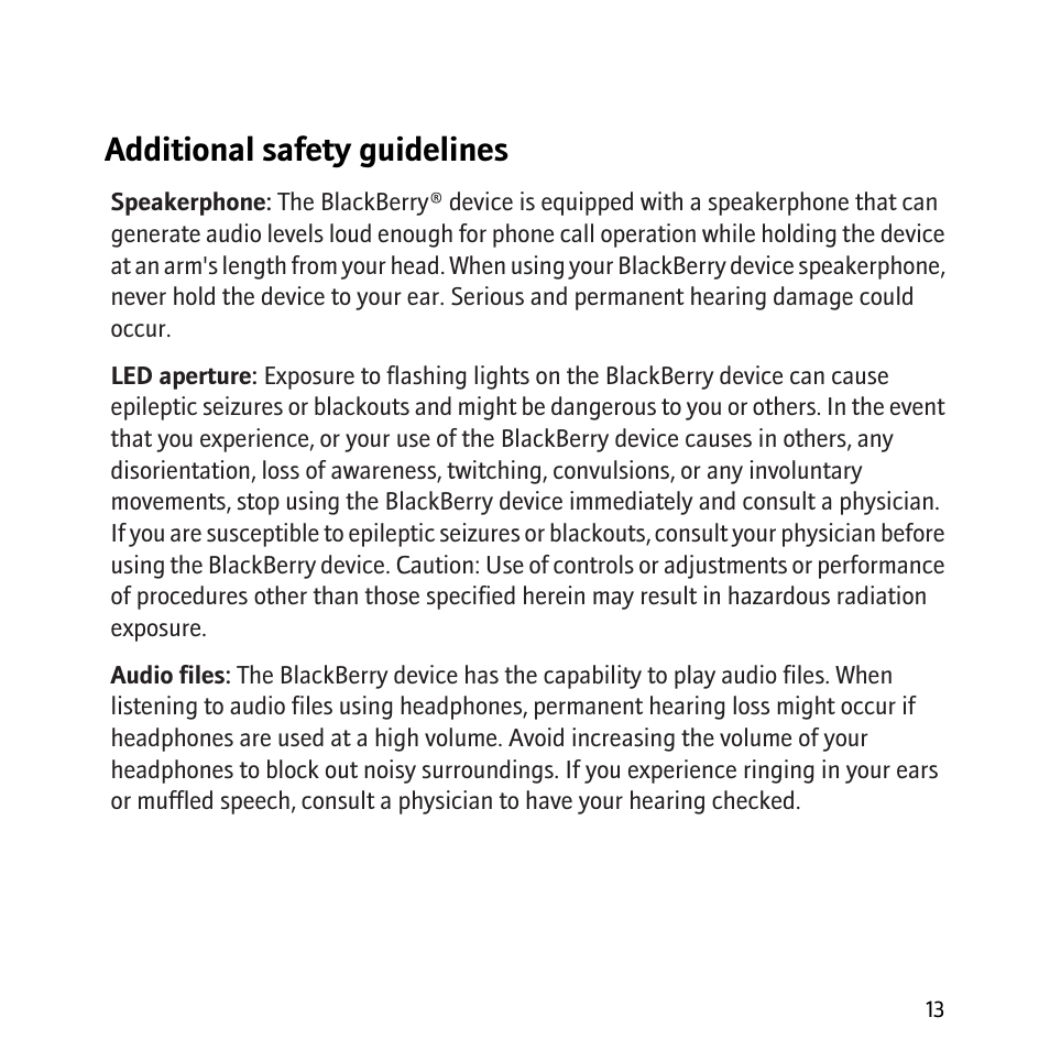 Additional safety guidelines | Blackberry 8800 User Manual | Page 15 / 32