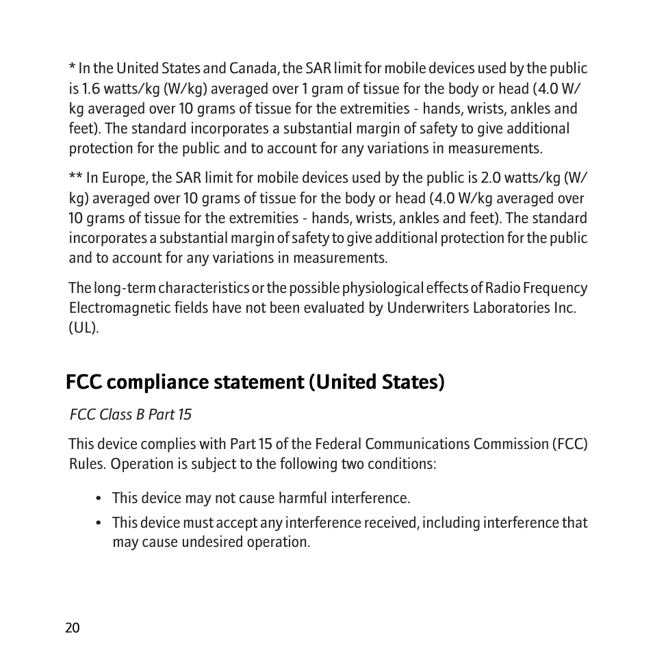 Fcc compliance statement (united states) | Blackberry 8800 User Manual | Page 22 / 32