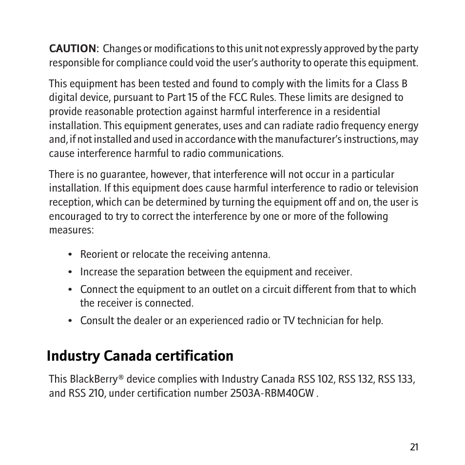 Industry canada certification | Blackberry 8800 User Manual | Page 23 / 32