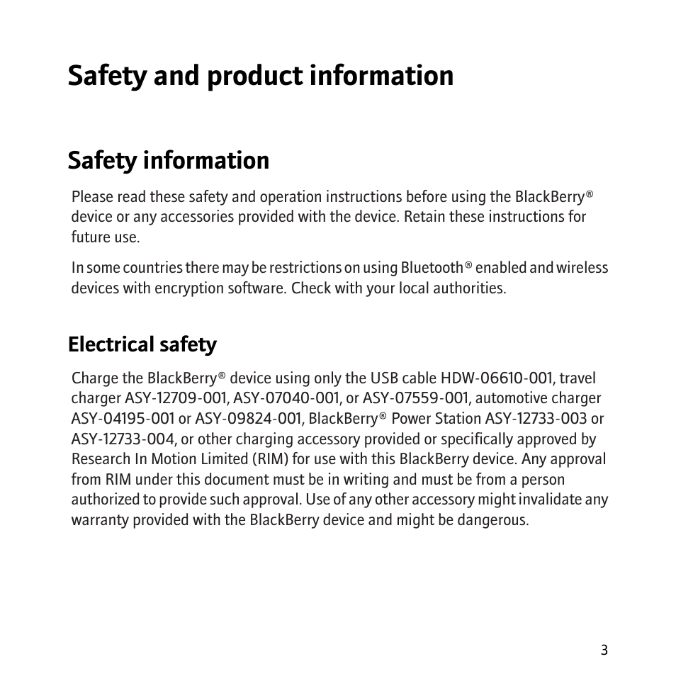 Safety and product information, Safety information | Blackberry 8800 User Manual | Page 5 / 32
