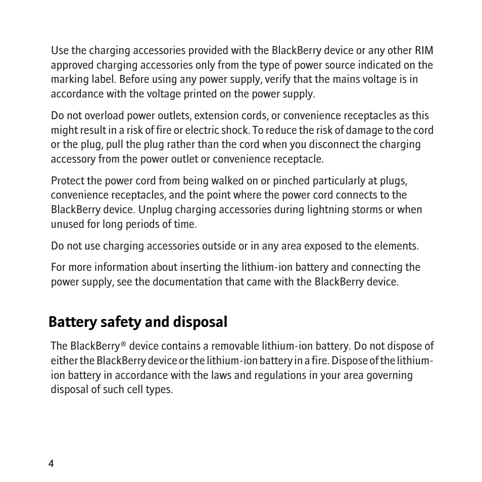 Battery safety and disposal | Blackberry 8800 User Manual | Page 6 / 32