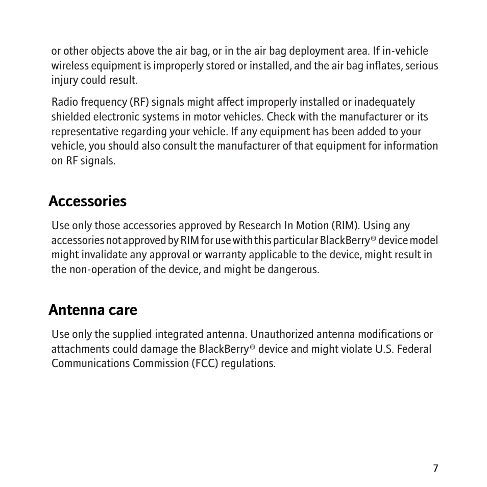Accessories, Antenna care | Blackberry 8800 User Manual | Page 9 / 32