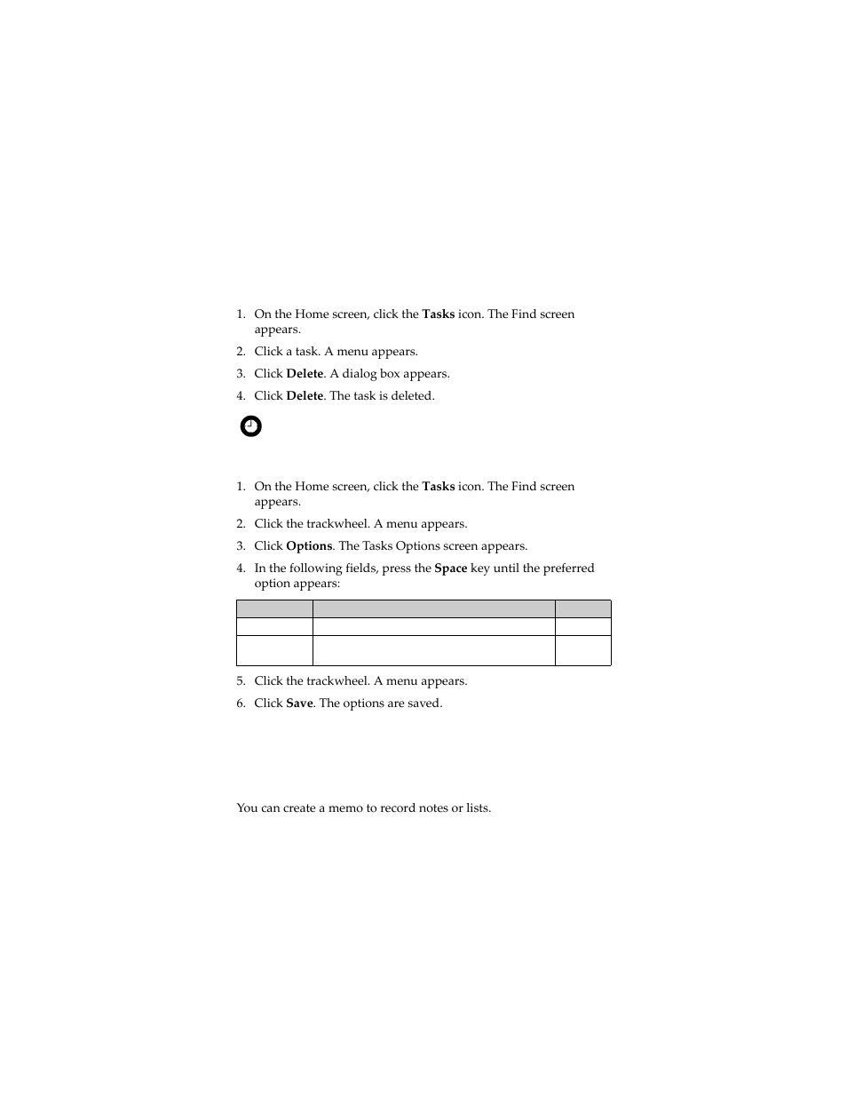Memopad, Delete a task, Set task options | Blackberry 7230 User Manual | Page 100 / 152
