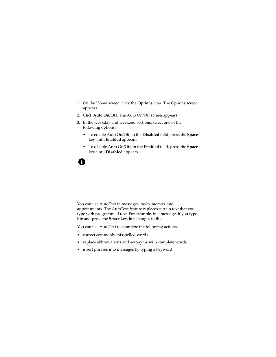 Autotext, Enable or disable auto on/off | Blackberry 7230 User Manual | Page 111 / 152