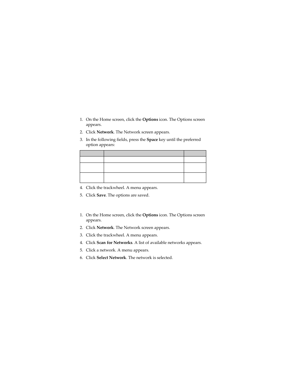 Network, Set network options, Select a network manually | Blackberry 7230 User Manual | Page 118 / 152