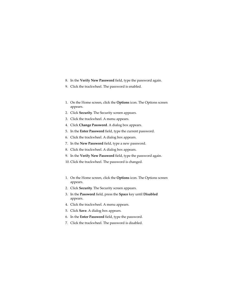 Change the password, Disable the password | Blackberry 7230 User Manual | Page 126 / 152